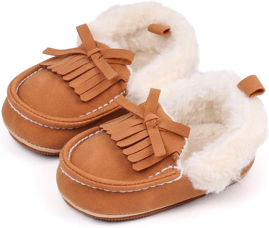 

Детские ботинки для мальчиков и девочек, зимние теплые обувь, уютный флис, мягкая резиновая подошва, нескользящие ботиночки для ходьбы Purepips, Brown