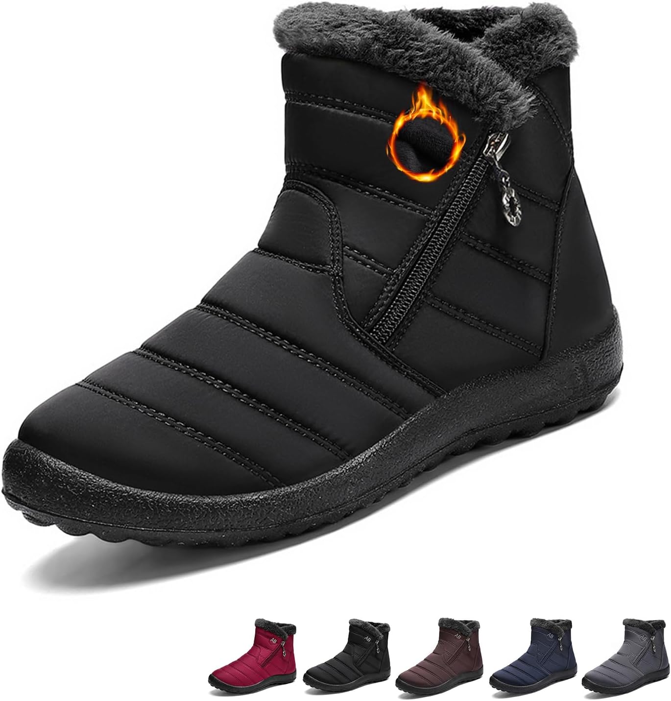 

Женские уютные зимние водонепроницаемые ботинки с противоскользящей подошвой для улицы, легкие, с боковой молнией, короткие водонепроницаемые ботильоны без шнурков Generic, черный