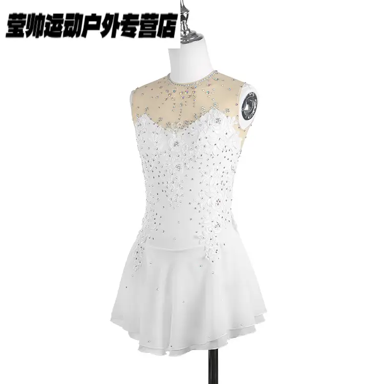 

HEAD Платье для фигурного катания для девочек, белое безрукавное с 3D цветочным принтом, royal blue, размер 2XL