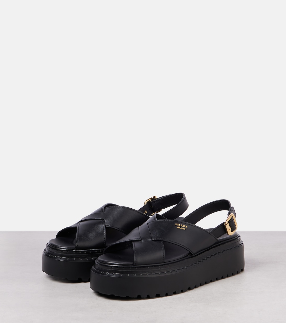 Кожаные сандалии на платформе Prada, черный — фото 4