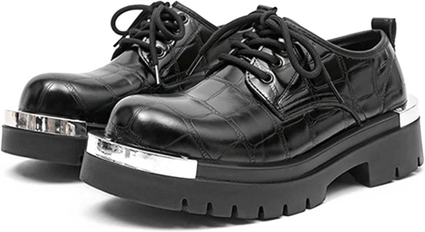 

Мужские кожаные оксфорды на платформе с принтом, роскошной рифленой подошвой, противоскользящие, с шнуровкой, с круглым носком, бизнес-обувь, модные повседневные оксфорды для танцев Ghibhna, черный