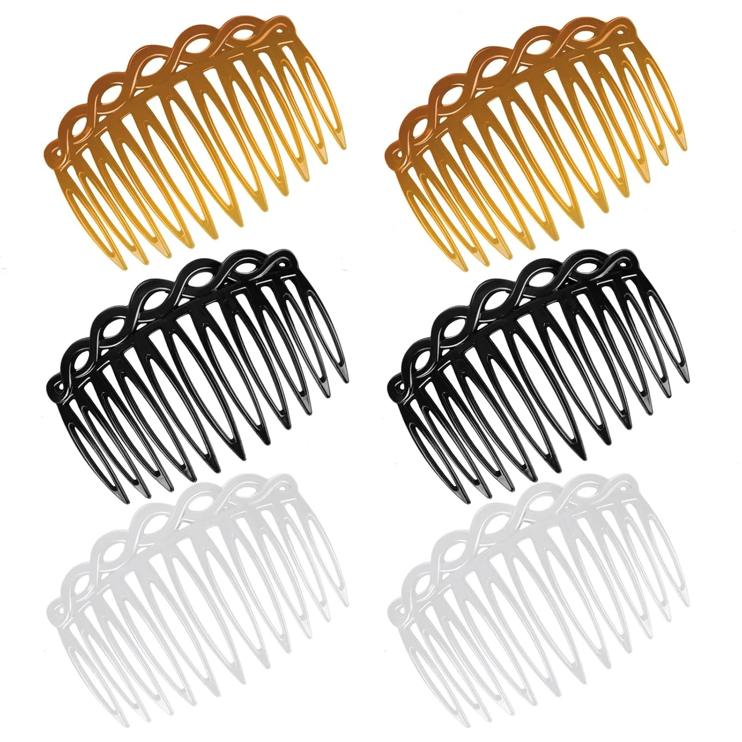 Набор французских боковых гребней COMNICO, 6 шт. Comnico, Black/White/Piece Light Brown