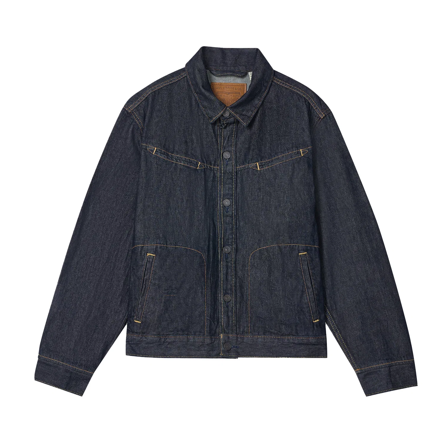 Джинсовая куртка унисекс black, с отложным воротником, умеренная отстрочка Levis