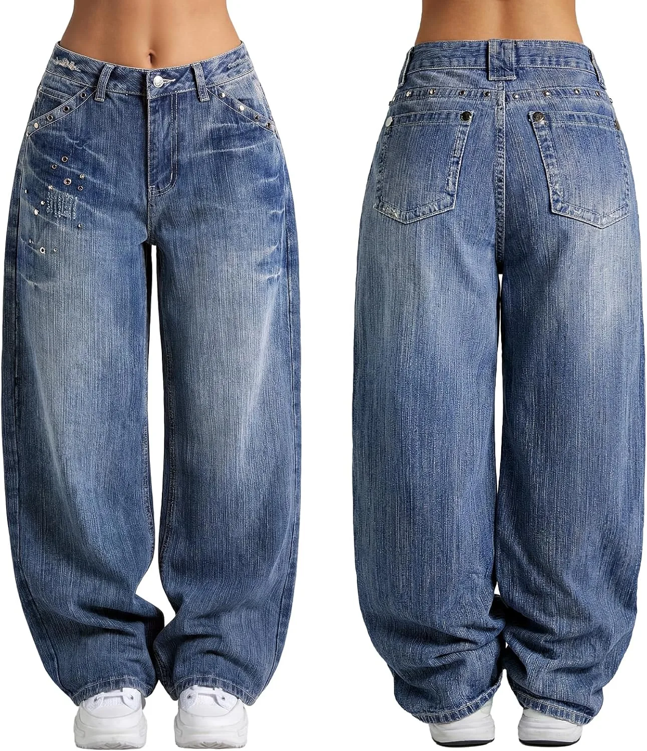 

Emmiol Women Boyfriends Hip Hop 90s Vintage Baggy Jeans Loose Denim Pants Mid-Low Waist