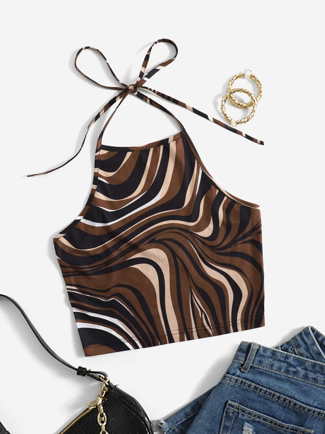 

SHEIN EZwear рубашка с воротником-хомутом и принтом, многоцветный