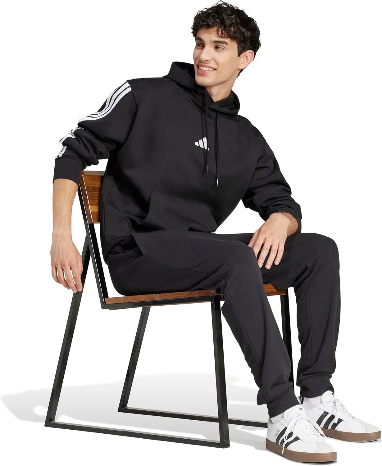 Толстовка Adidas Men's Essentials 3-Stripes Fleece, черно-белый — фото 2