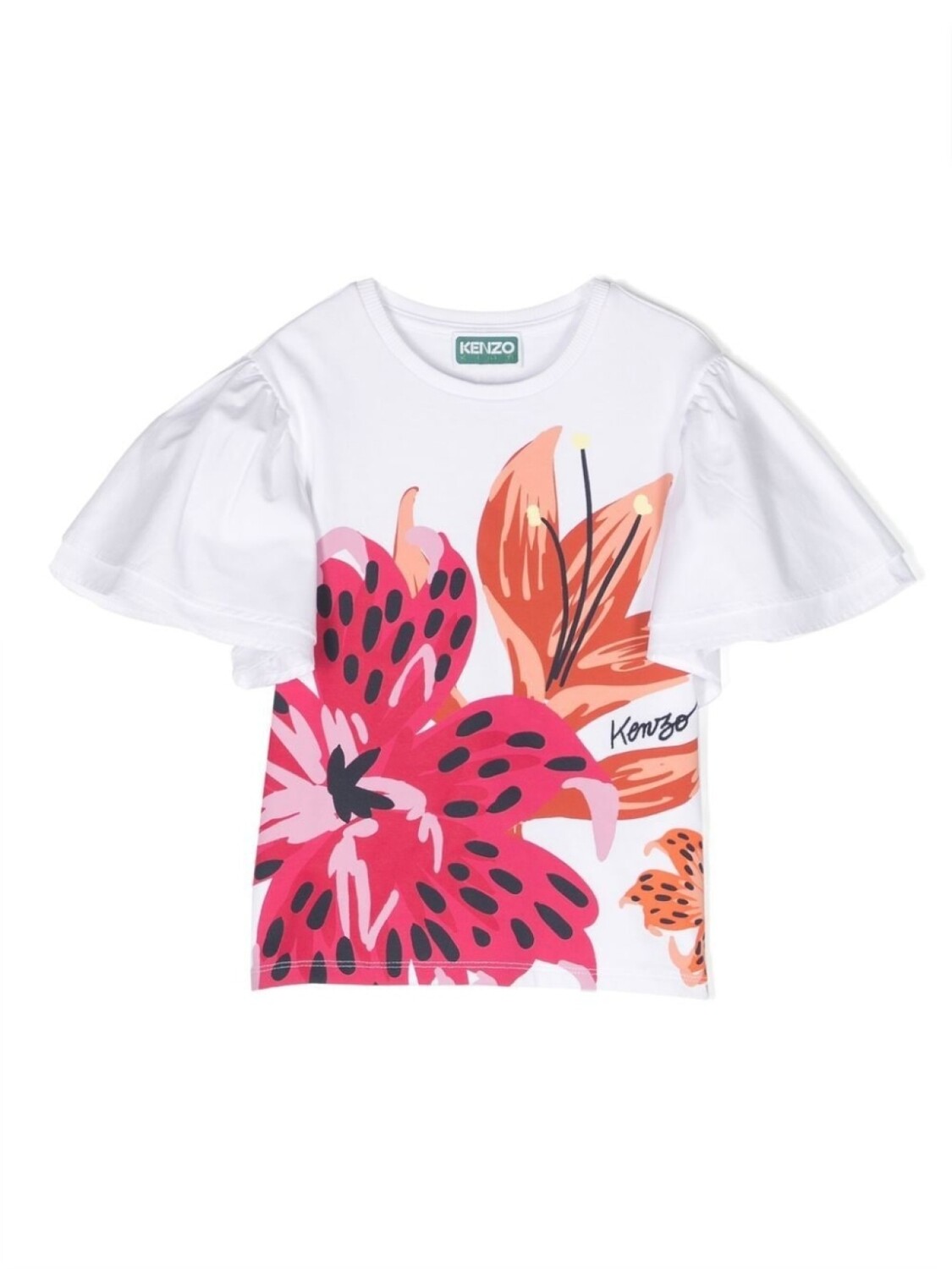 

Kenzo Kids floral-print ruffle-detail T-shirt, белый