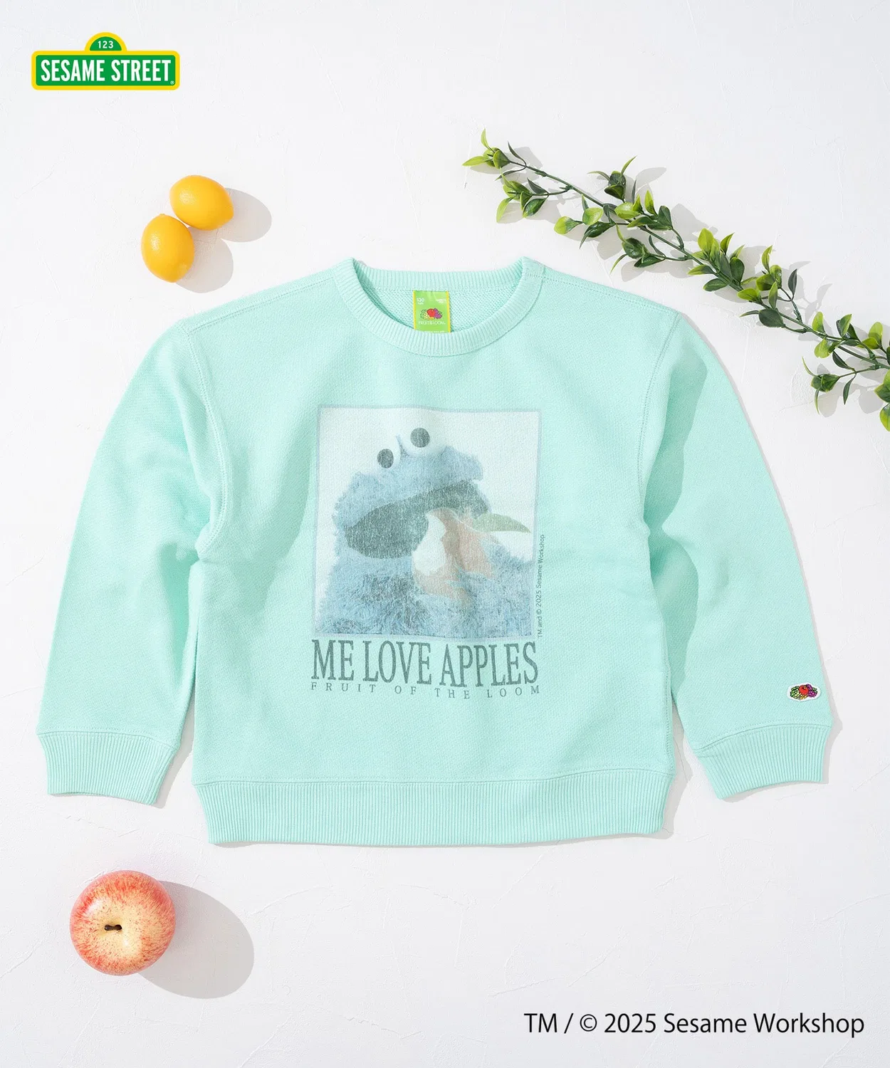 Свитшот детский Fruit of the Loom x Sesame Street с принтом Куки Монстра, саксо-голубой