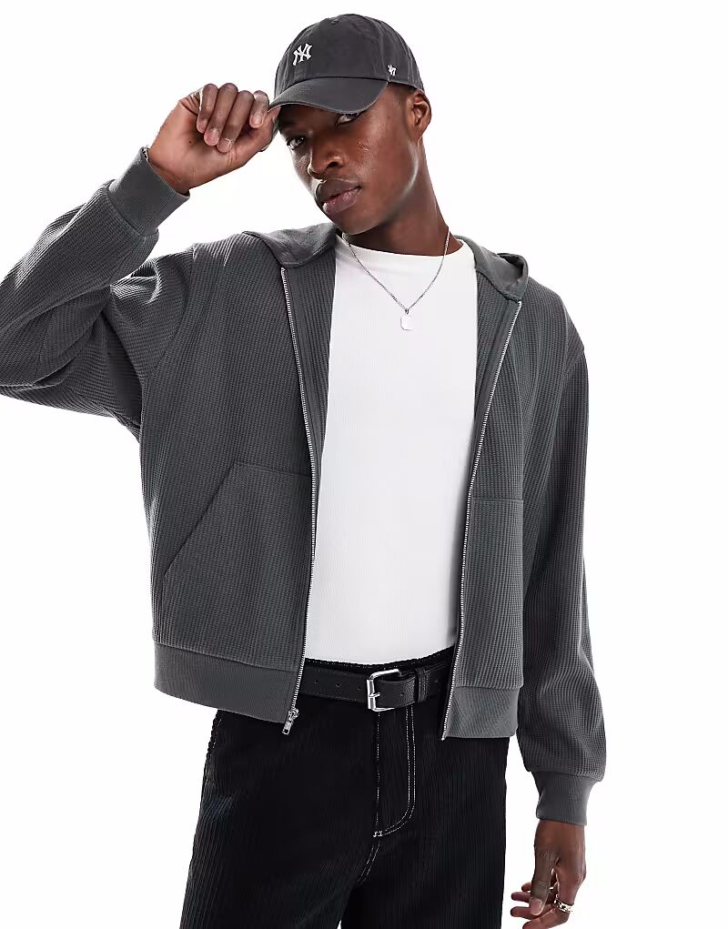 

Толстовка свободного кроя с вафельной текстурой серого цвета Asos Design