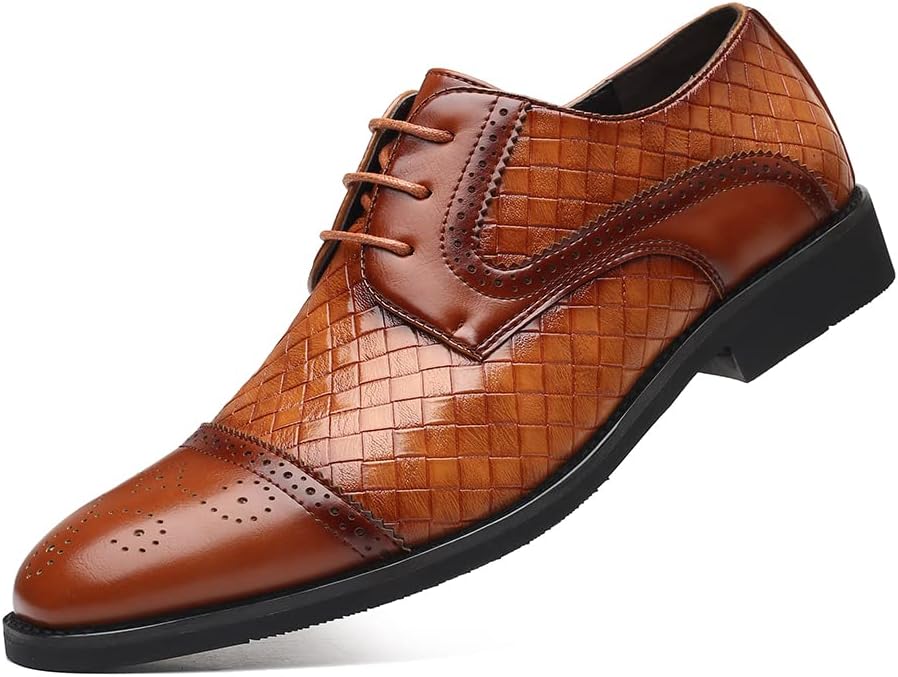 

Мужские классические повседневные деловые туфли Италия Prince с переплетенными носками, шнуровкой и декоративной перфорацией, современные формальные ольстерские кожаные оксфорды Huatansy, коричневый