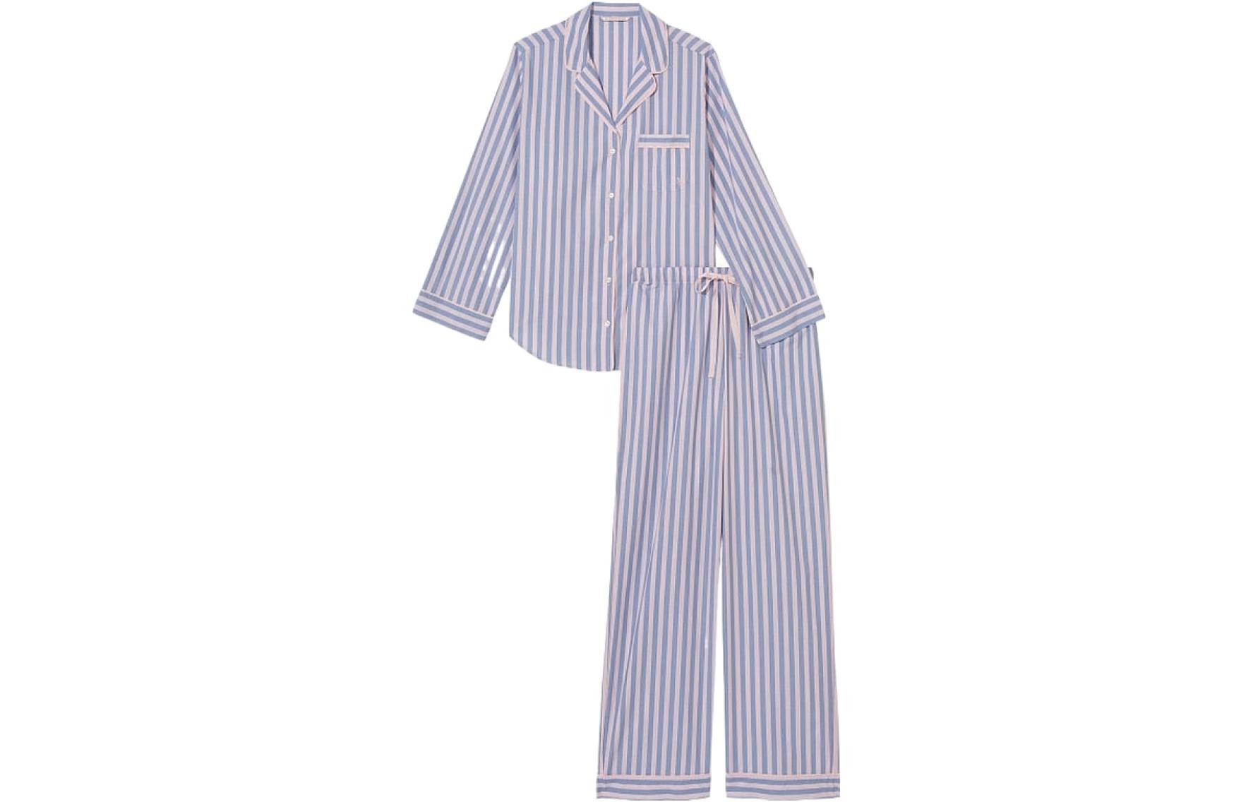 

Хлопковый комплект пижамы длинный Victoria's Secret женский синий розовый