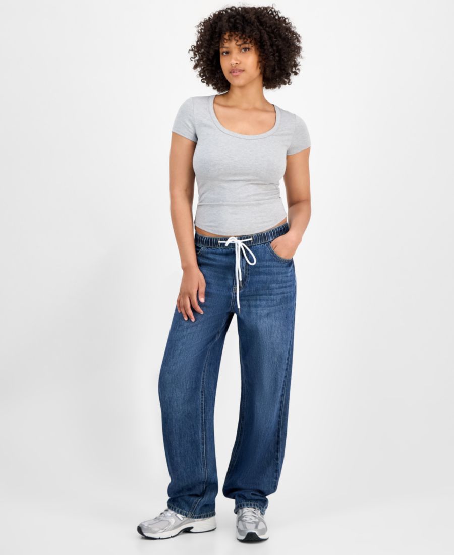 

Детские хлопковые джинсы с широкими штанинами и завязками Indigo Rein, Panna