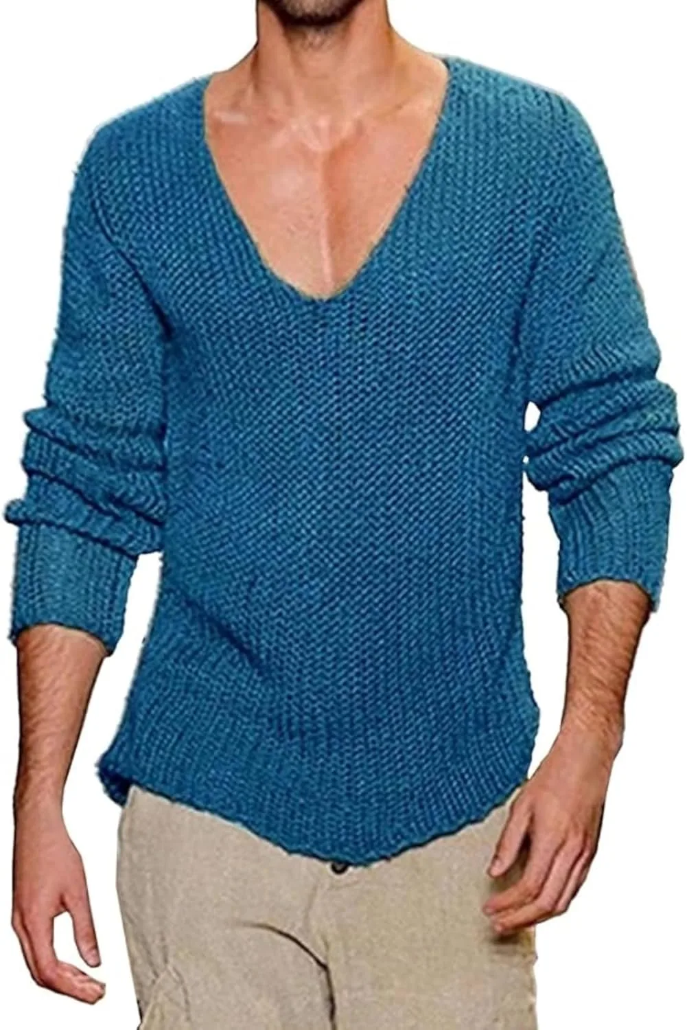 

Мужской свитер V-образным вырезом в рубчик, облегающий, легкий JEShifangjiusu