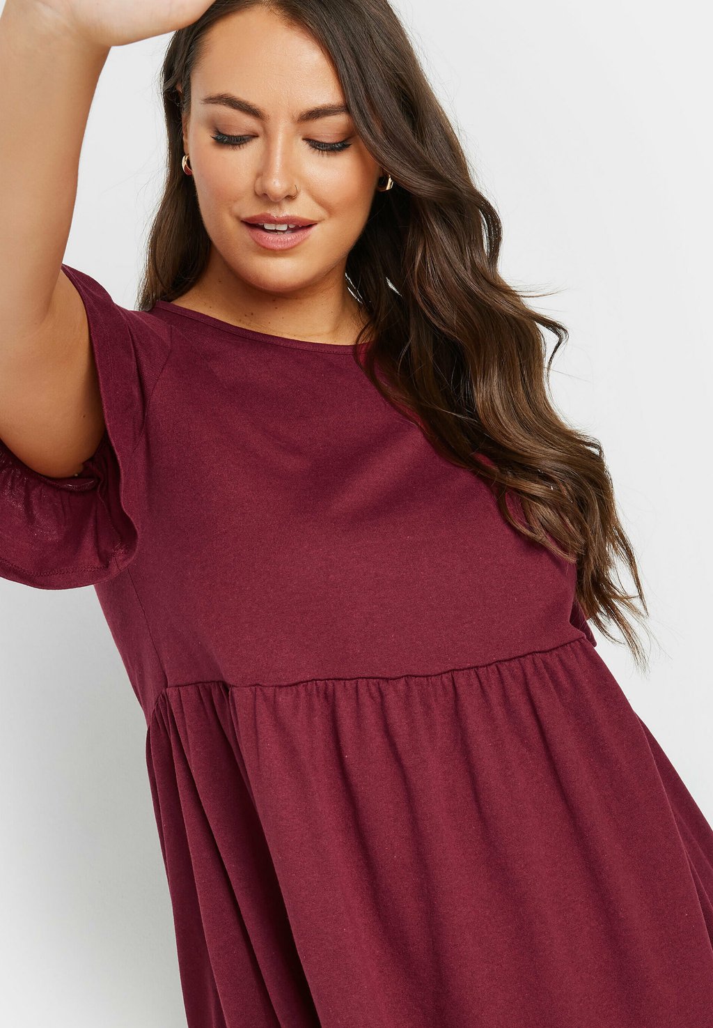 

Повседневное платье FRILLED SLEEVE SMOCK Yours Clothing, темно-красный