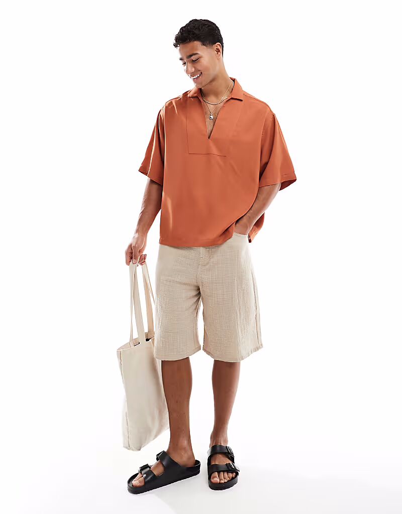 

Рубашка свободного кроя с необработанным краем Asos Design, оранжево-коричневый