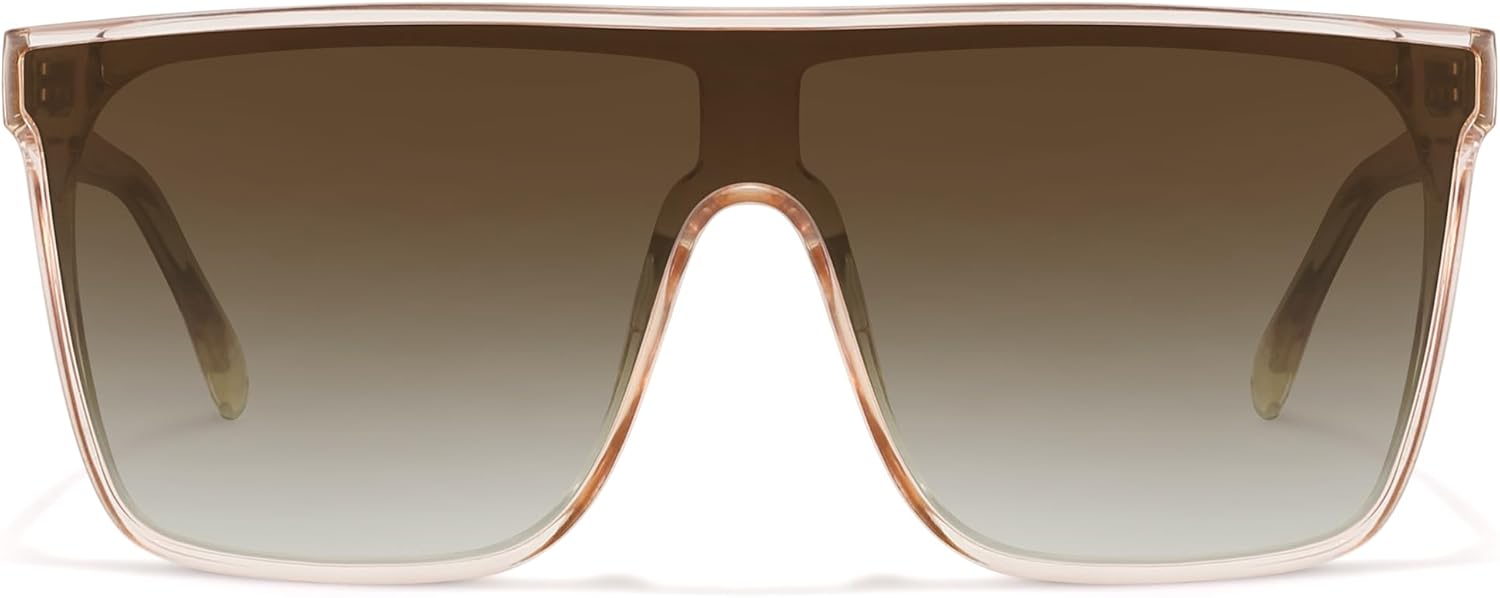 

Модные квадратные солнцезащитные очки большого размера для женщин и мужчин в стиле ретро с плоской верхней частью, солнцезащитные очки-щиток с защитой от УФ-излучения, цельная линза Fozono, Light Brown Frame/Brown Lens