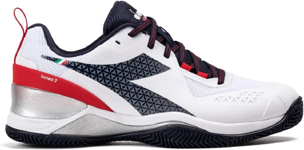 Кроссовки теннисные Diadora Blushield Torneo 2 AG, White/Blue Corsair/Fiery Red