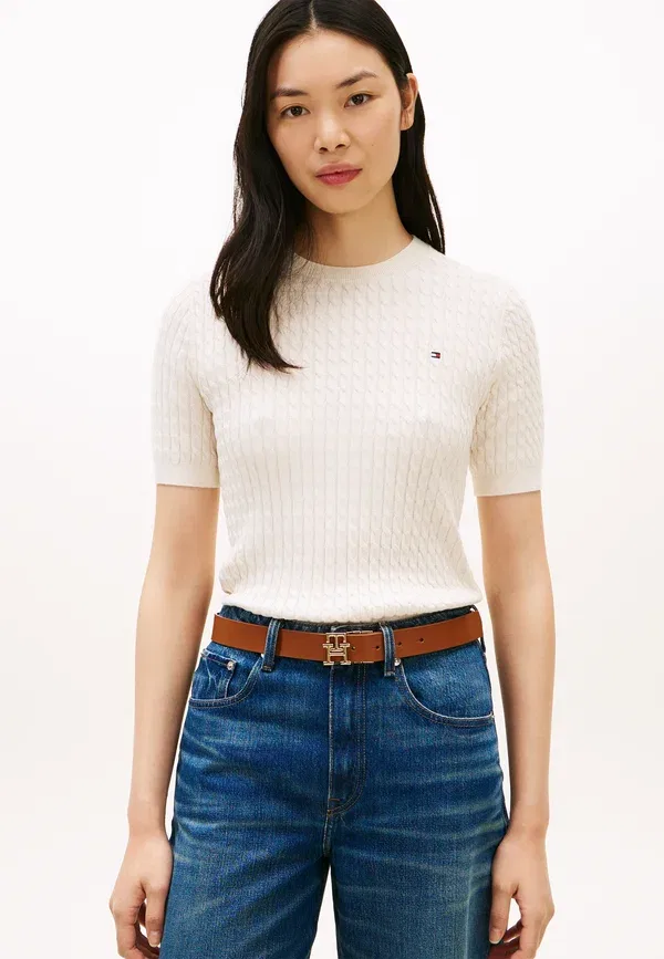 Футболка Tommy Hilfiger Cable fine basic t-shirt, цвет слоновая кость с розовым отливом