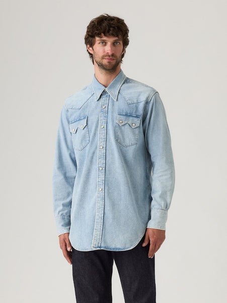 Винтажная одежда LEVI'S: рубашка в стиле вестерн с изображением шортхорна Levi's, Medium Indigo - Worn In