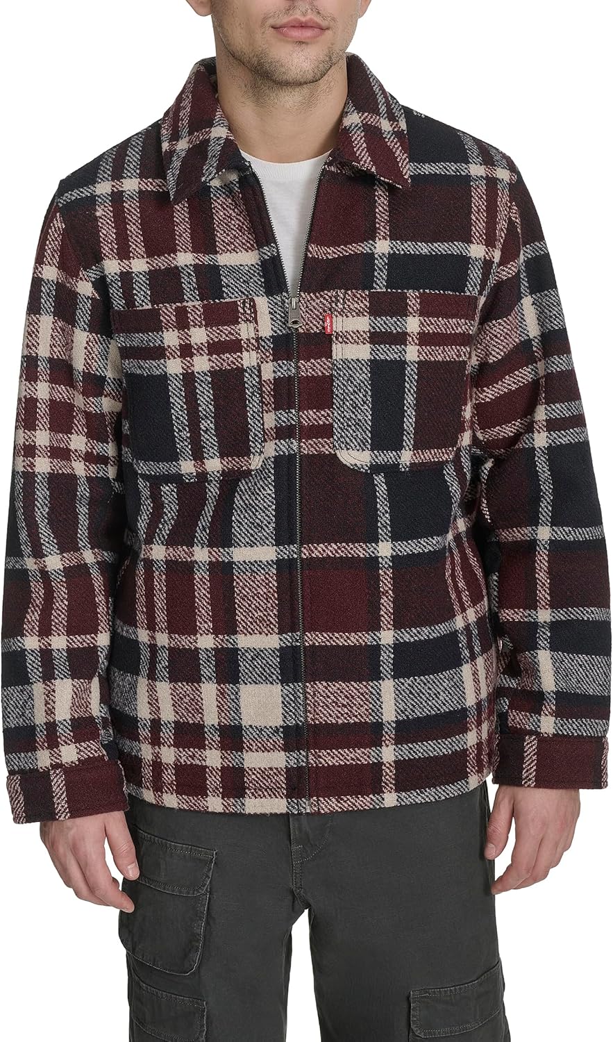 

Мужская куртка Levi's Depot из шерстяной смеси, Navy/Burgundy Plaid