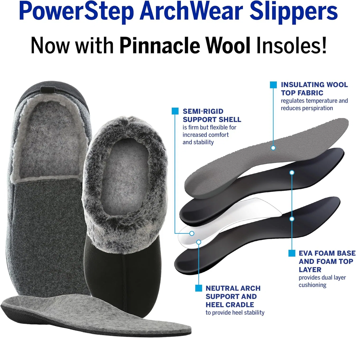 Тапочки ортопедические PowerStep с поддержкой свода стопы, темно-серый — фото 4