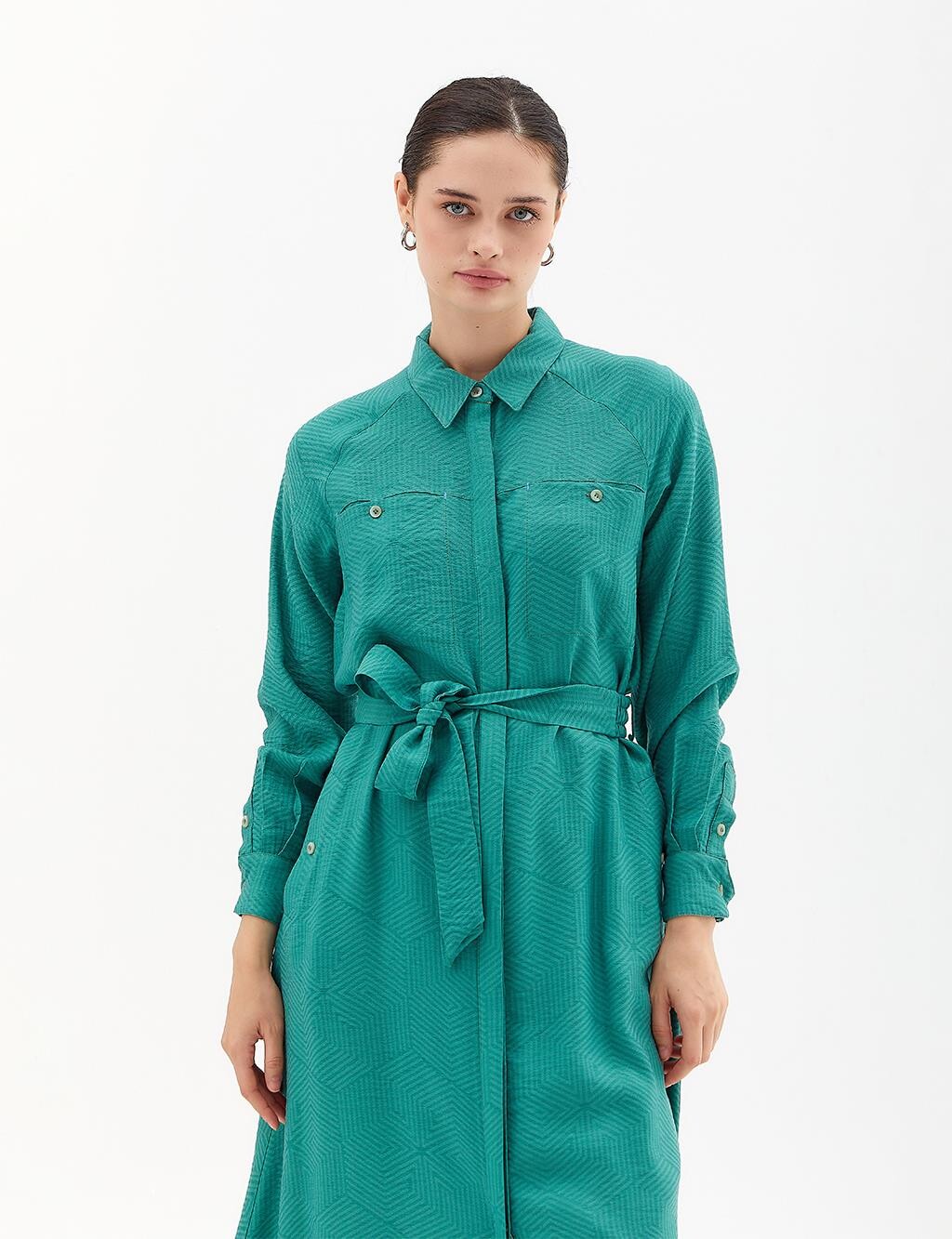

Длинная туника с двойными карманами Nile Green Kayra