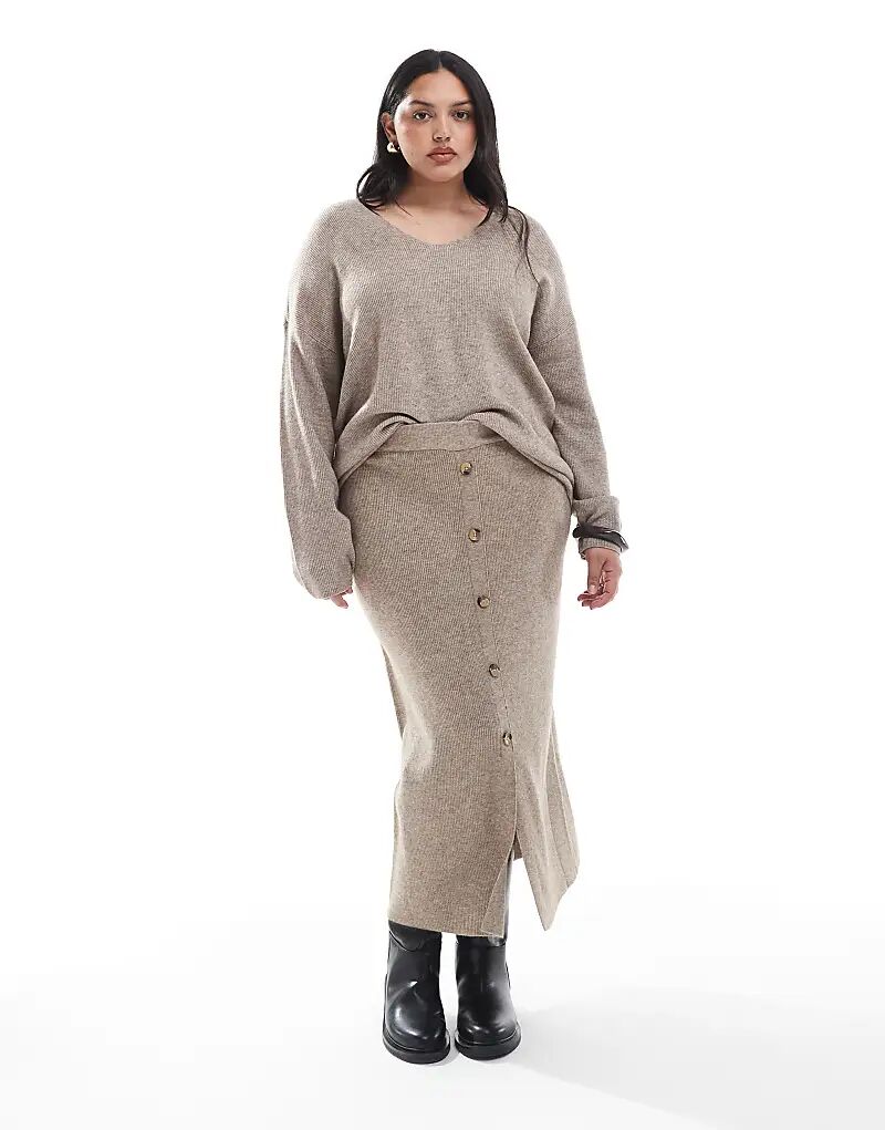 

Юбка миди ONLY Curve в рубчик бежевого цвета