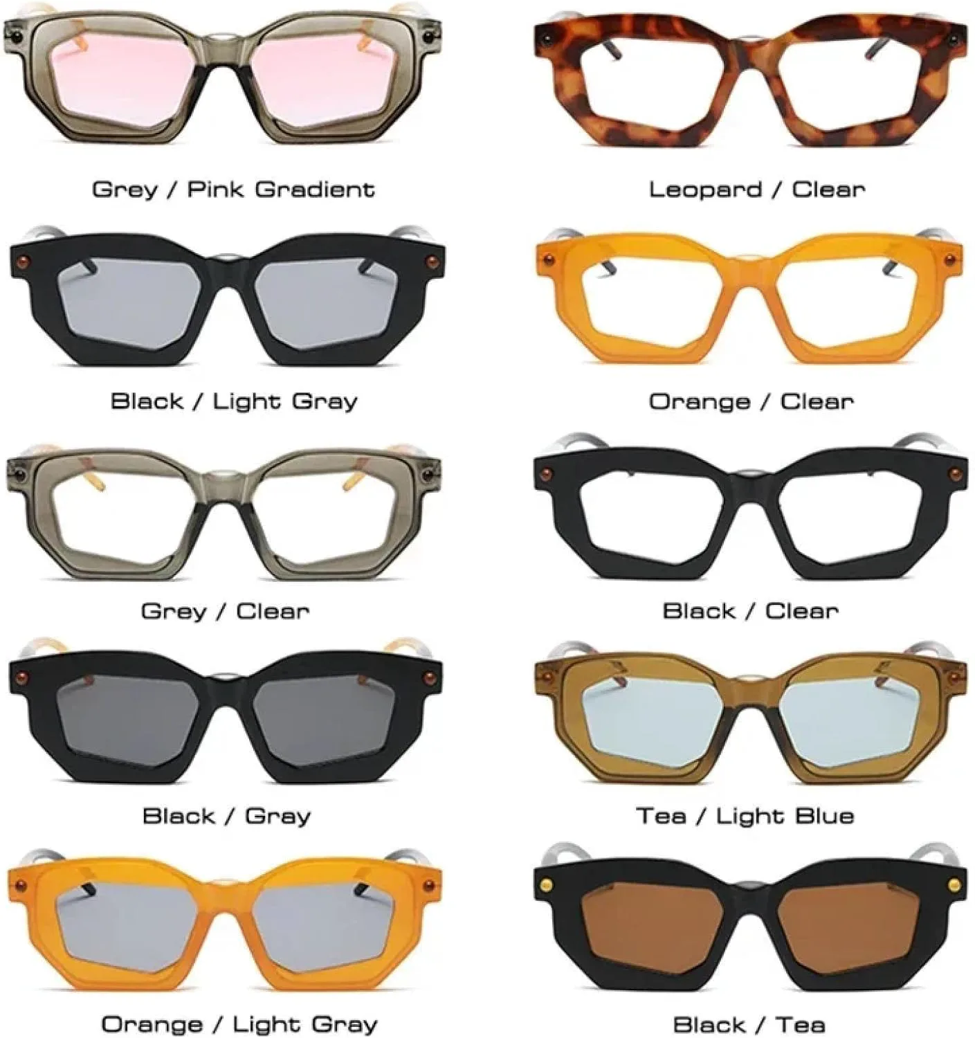 

Женские солнцезащитные очки Polygon, модные очки с прозрачными линзами, мужская оправа в стиле панк с заклепками, защита от УФ-излучения UV400 TOIPASTN, Black Tea