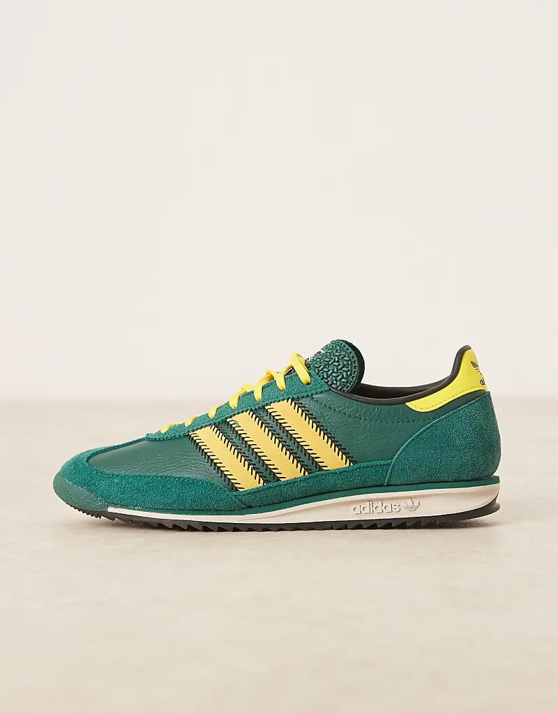 Кроссовки Adidas Originals SL 72 OG темно-зеленого и желтого цветов с декоративной строчкой — фото 2