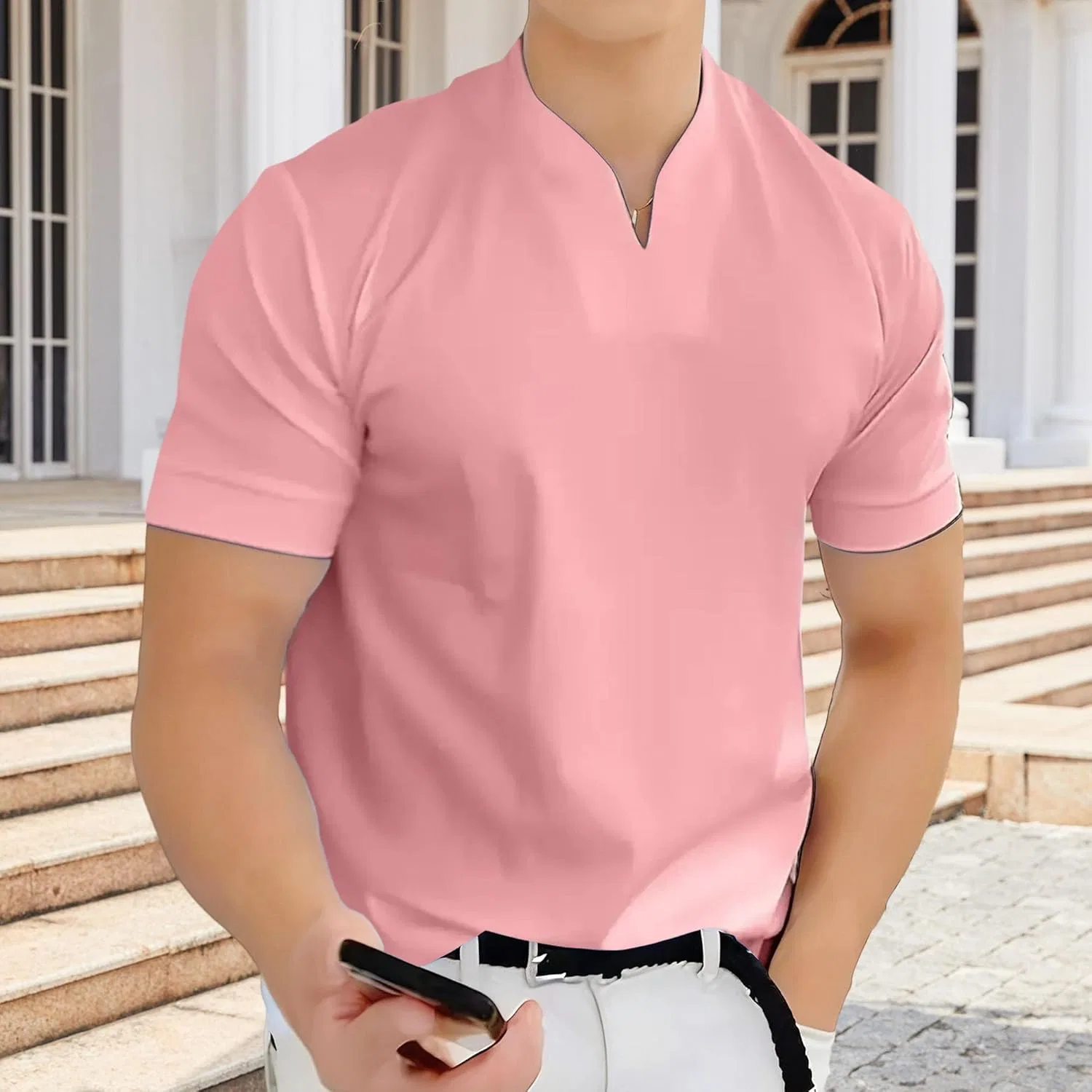Футболка мужская V-образный вырез, Generic, Pink — фото 3