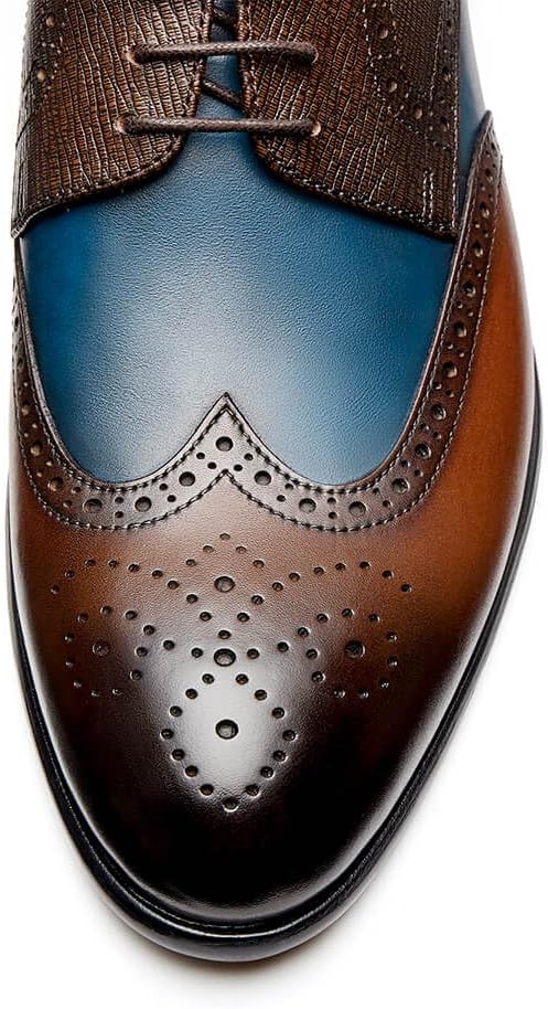 Мужские классические туфли Jepsengord Wingtip из натуральной кожи коровы, оксфорды с брогированием, формальные деловые и свадебные дерби Jepsen Gord, синий/коричневый — фото 3