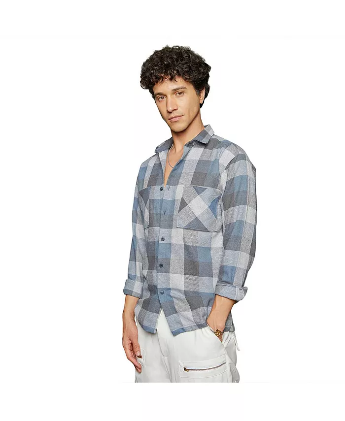 

Мужская ледяная сине-серая клетчатая шагги-рубашка Campus Sutra