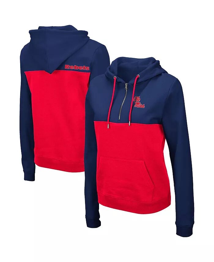 

Женская темно-синяя, красная толстовка с капюшоном Ole Miss Rebels Aidan Lightweight с застежкой-молнией на четверть длины Colosseum