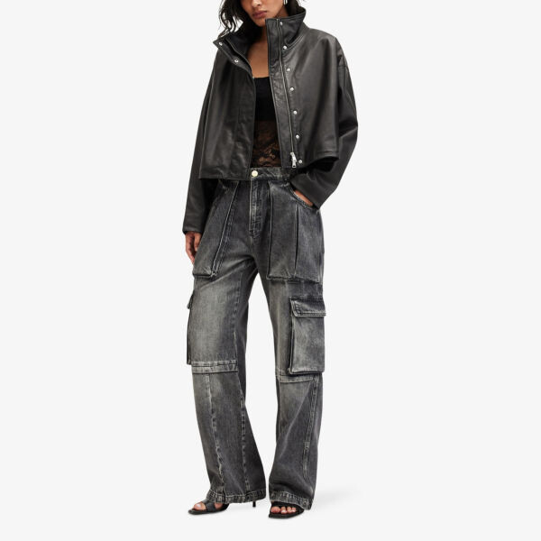 Кожаная куртка свободного кроя Ryder с воротником-трубой Allsaints, черный — фото 2