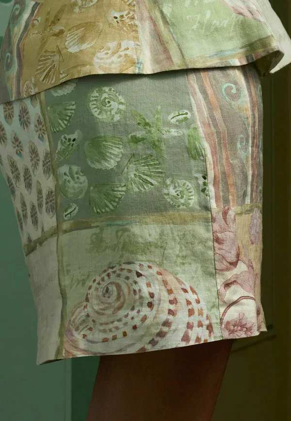 Юбка-миди Next, green pink shell print, зелено-розовый принт с ракушками
