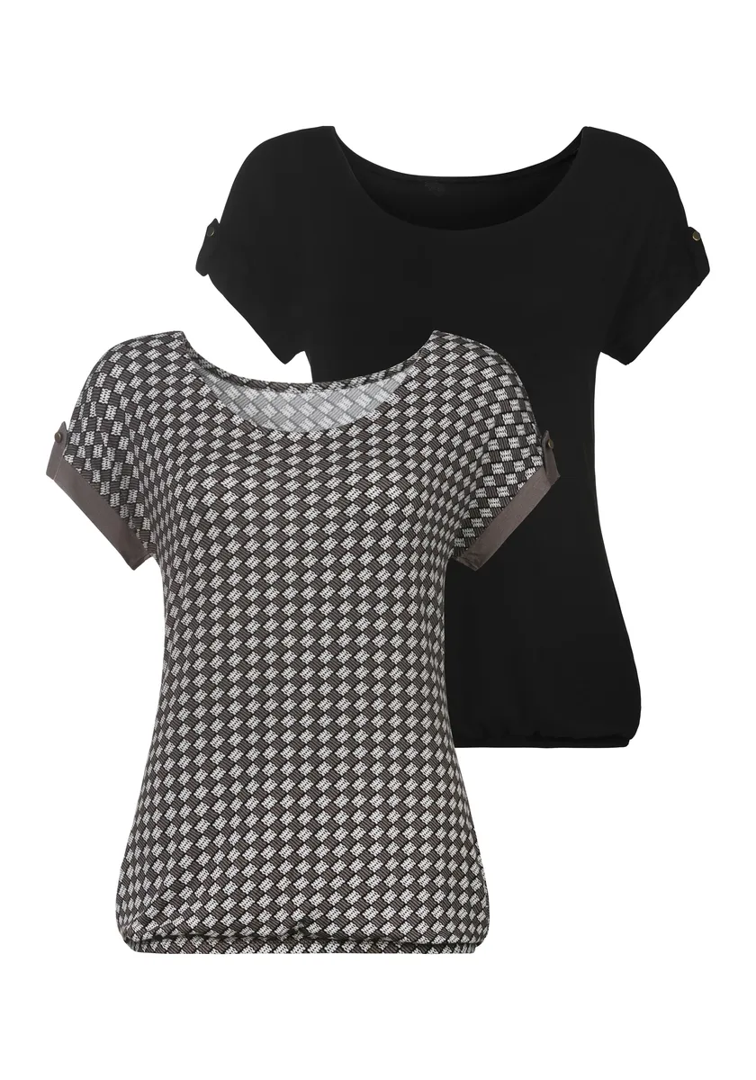 

Футболка Vivance с небольшой бейкой и золотой пуговицей на подоле рукава, черный