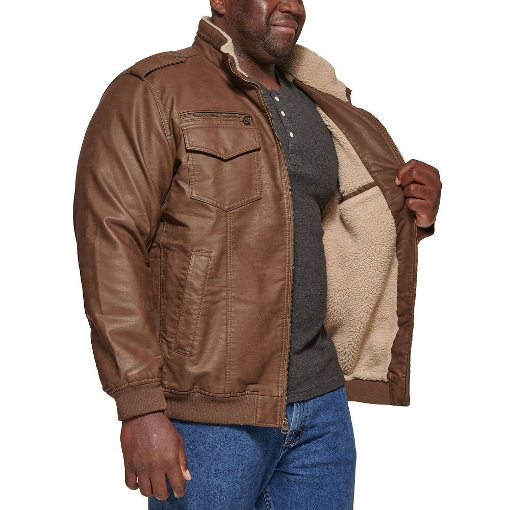 Куртка-бомбер из искусственной кожи Levi's Big & Tall на подкладке из шерпы, черный — фото 3