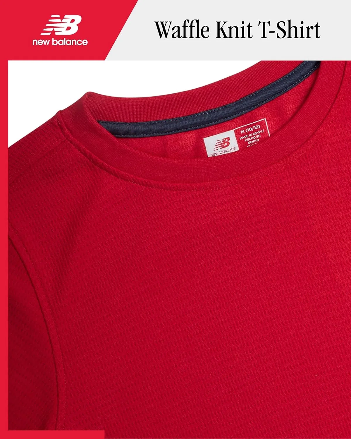 Футболки с длинным рукавом New Balance для мальчиков - вафельная трикотажная термофутболка для мальчиков, спортивный базовый слой (8-20), Team Red Solid — фото 3