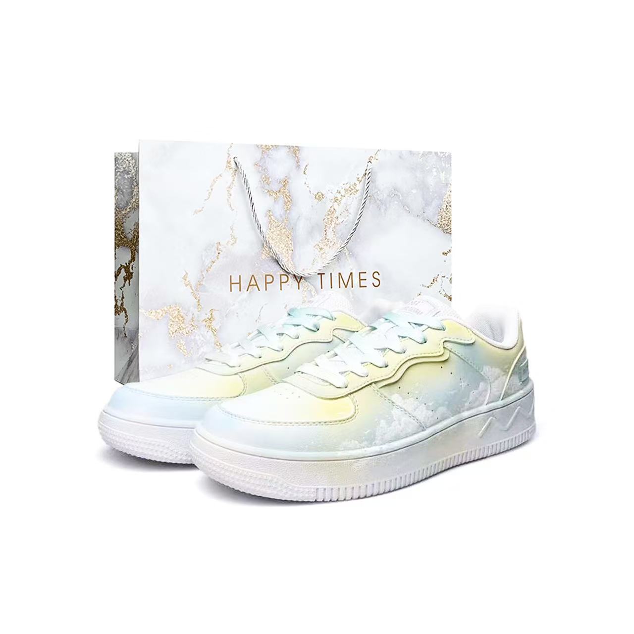 

Кроссовки для скейтбординга Air Force 1 Synthetic Leather, Mesh Slip Resistant Abrasion Resistant Low top Unisex 361°, белый синий желтый (marble special shopping bag)