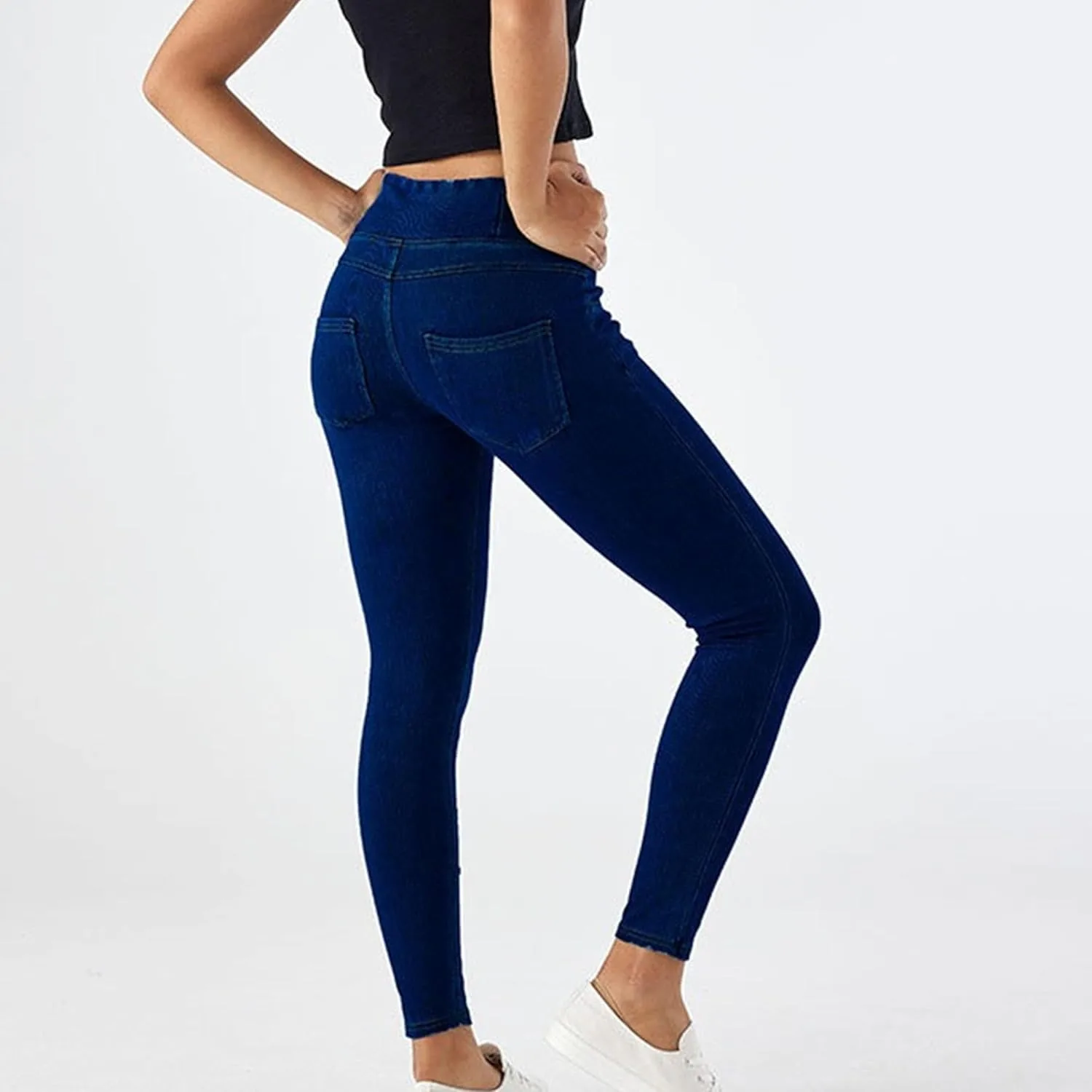 Джинсы для женщин Stretchy High Waisted Jeggings Pull Skinny с карманами — фото 4
