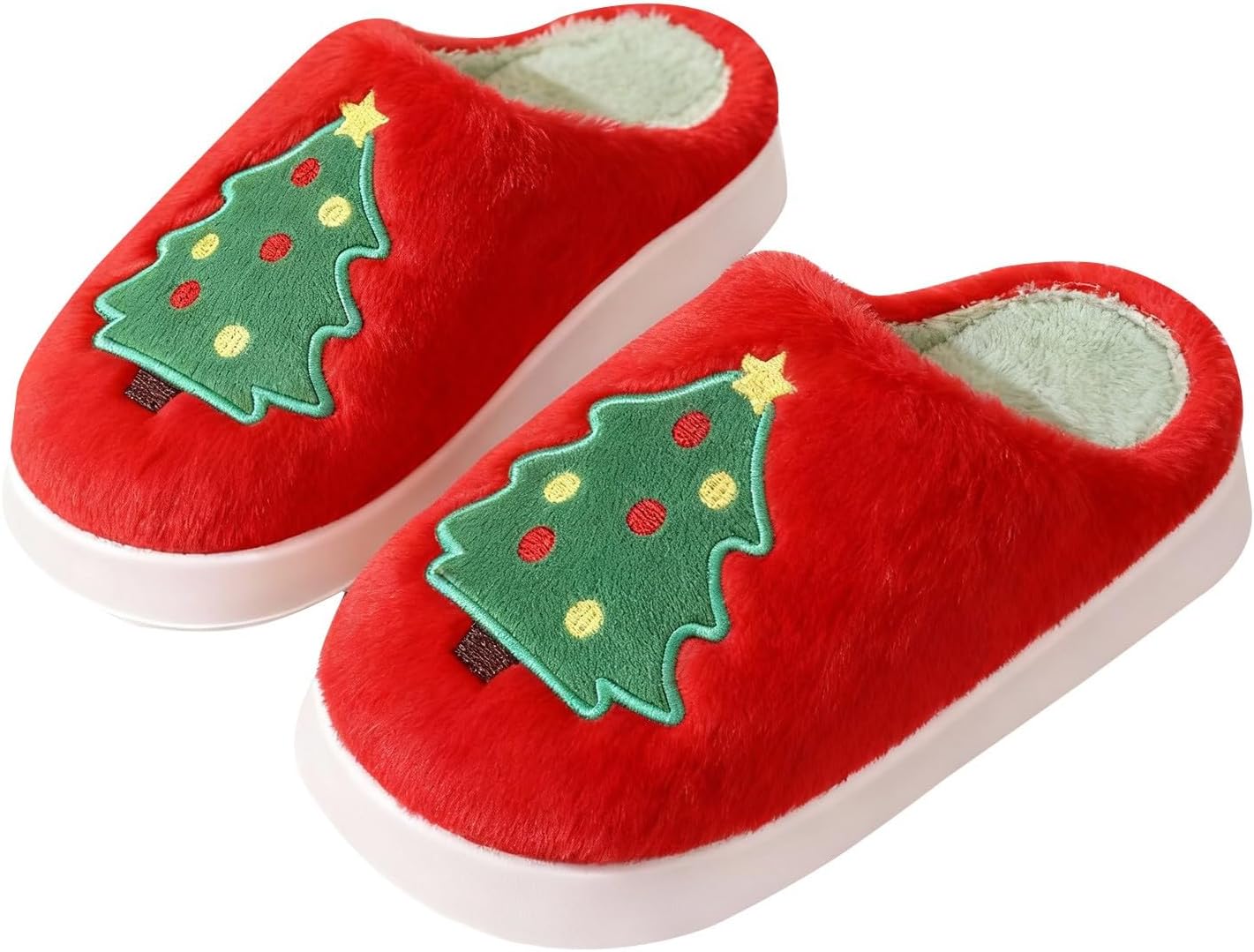 

Рождественские тапочки для женщин и мужчин, пушистые, для дома, спальни, милые, теплые, плюшевые, для дома и улицы Generic, красный