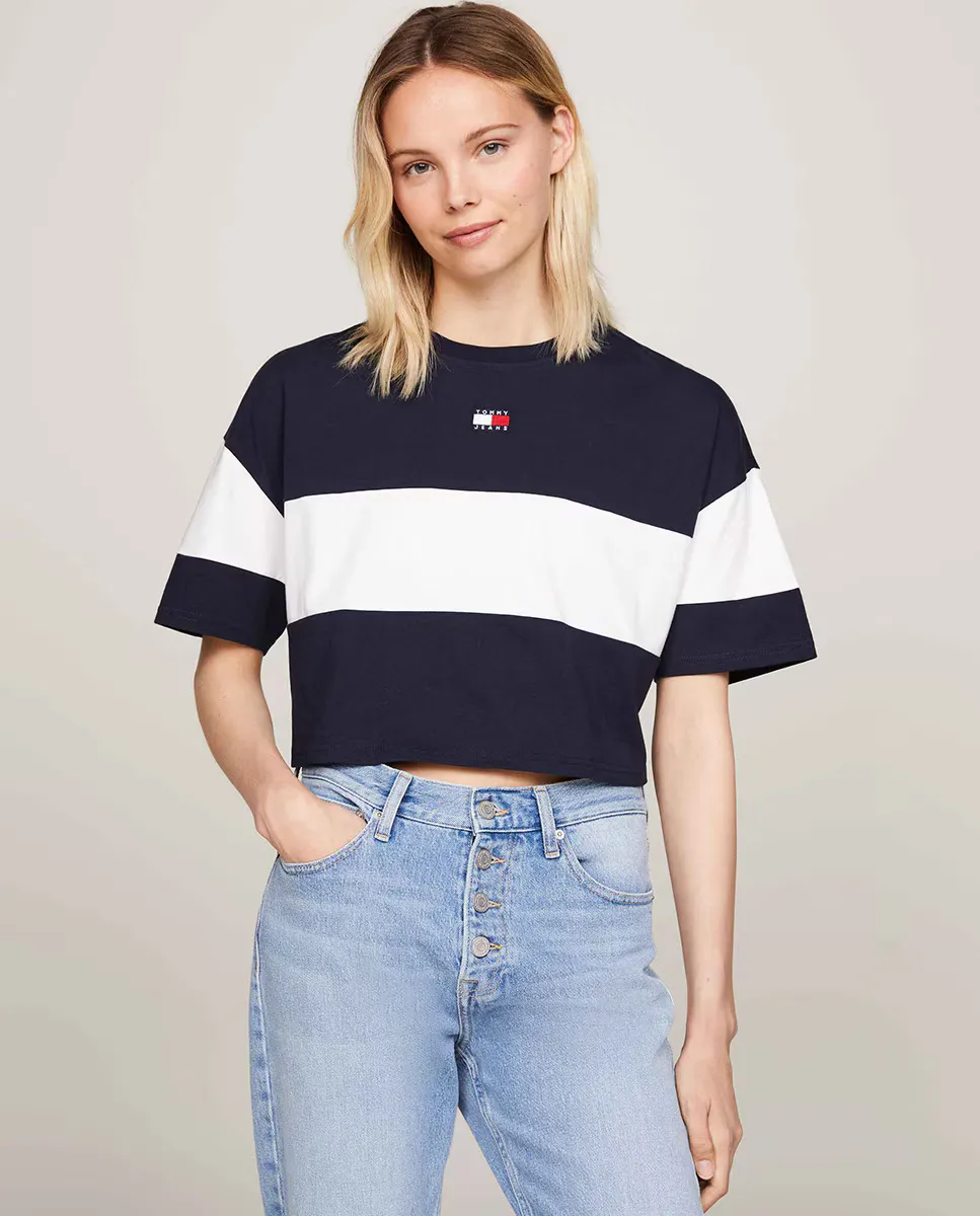 

Женская укороченная футболка с короткими рукавами Tommy Jeans, темно-синий