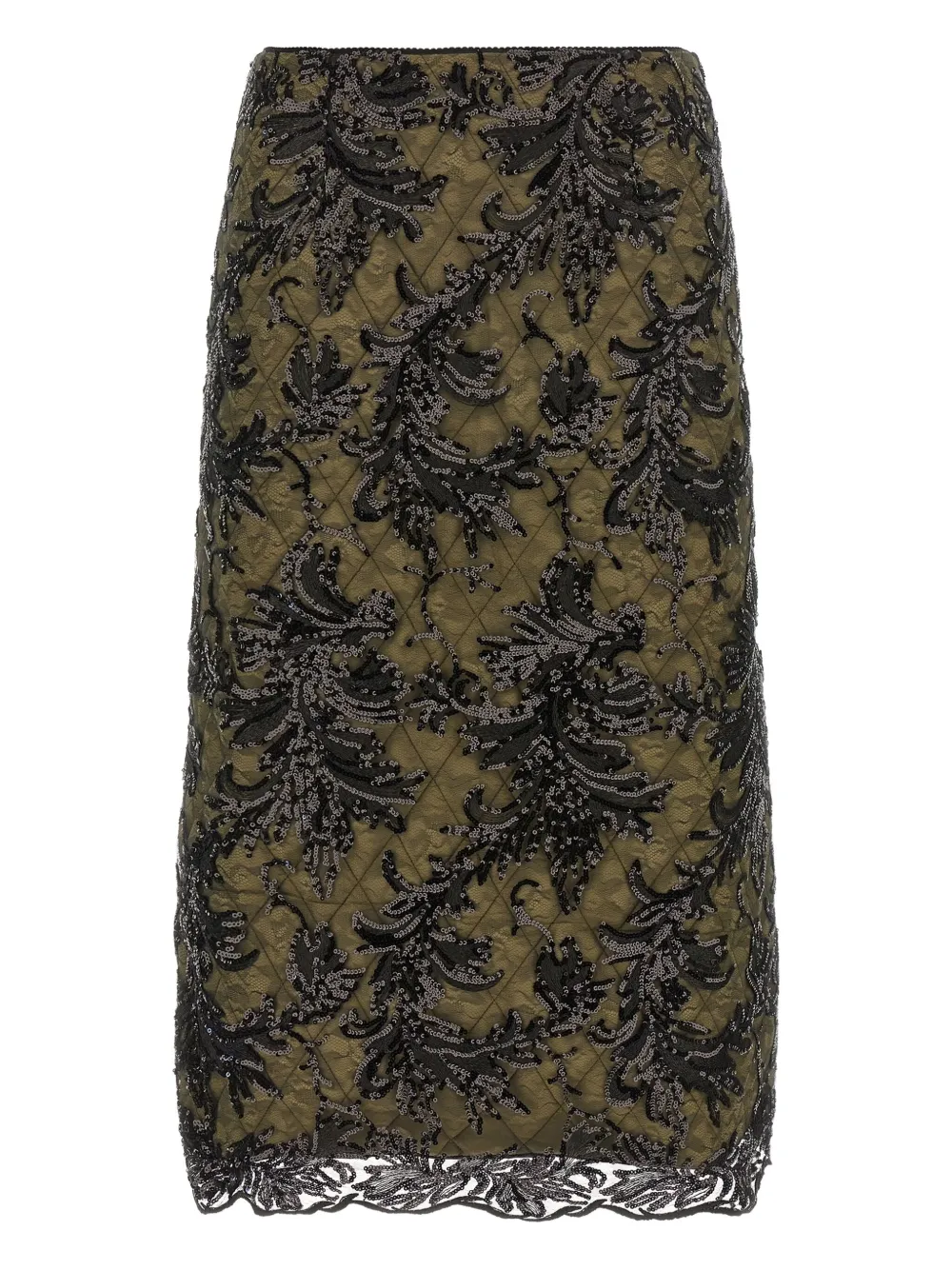 

Стёганая миди-юбка Moni с кружевом и пайетками Le Twins, зеленый