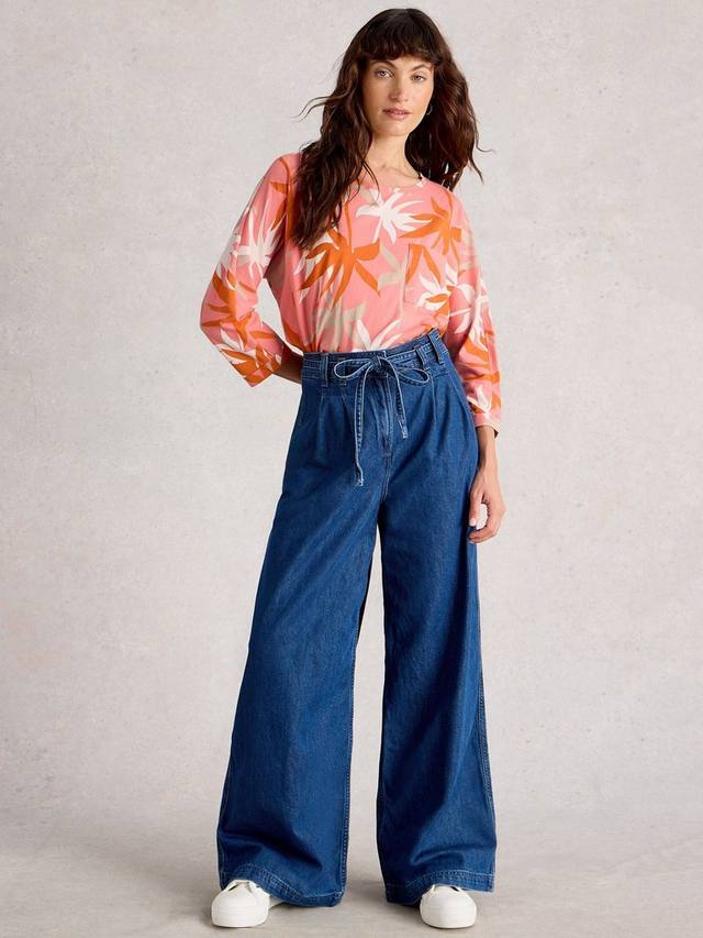 

Топ из хлопка с лиственным принтом White Stuff, Coral/Multi