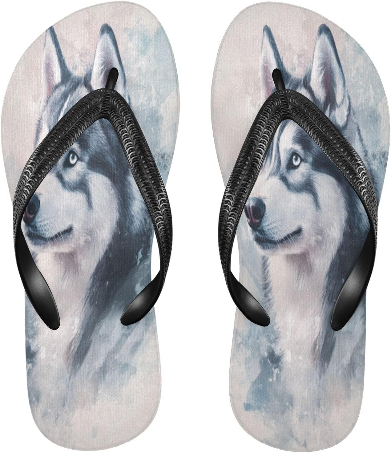 

Сланцы с акварельным рисунком хаски, пляжные шлепанцы, резиновые нескользящие летние тапочки для прогулок для мужчин и женщин Sinestour, Husky Dog Watercolor