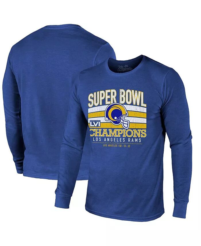 

Мужская футболка Threads Royal Los Angeles Rams Super Bowl LVI Champions Tri-Blend с длинным рукавом Majestic