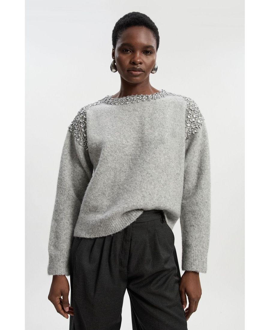 

Женский уютный вязаный джемпер с декоративной отделкой Karen Millen, Grey