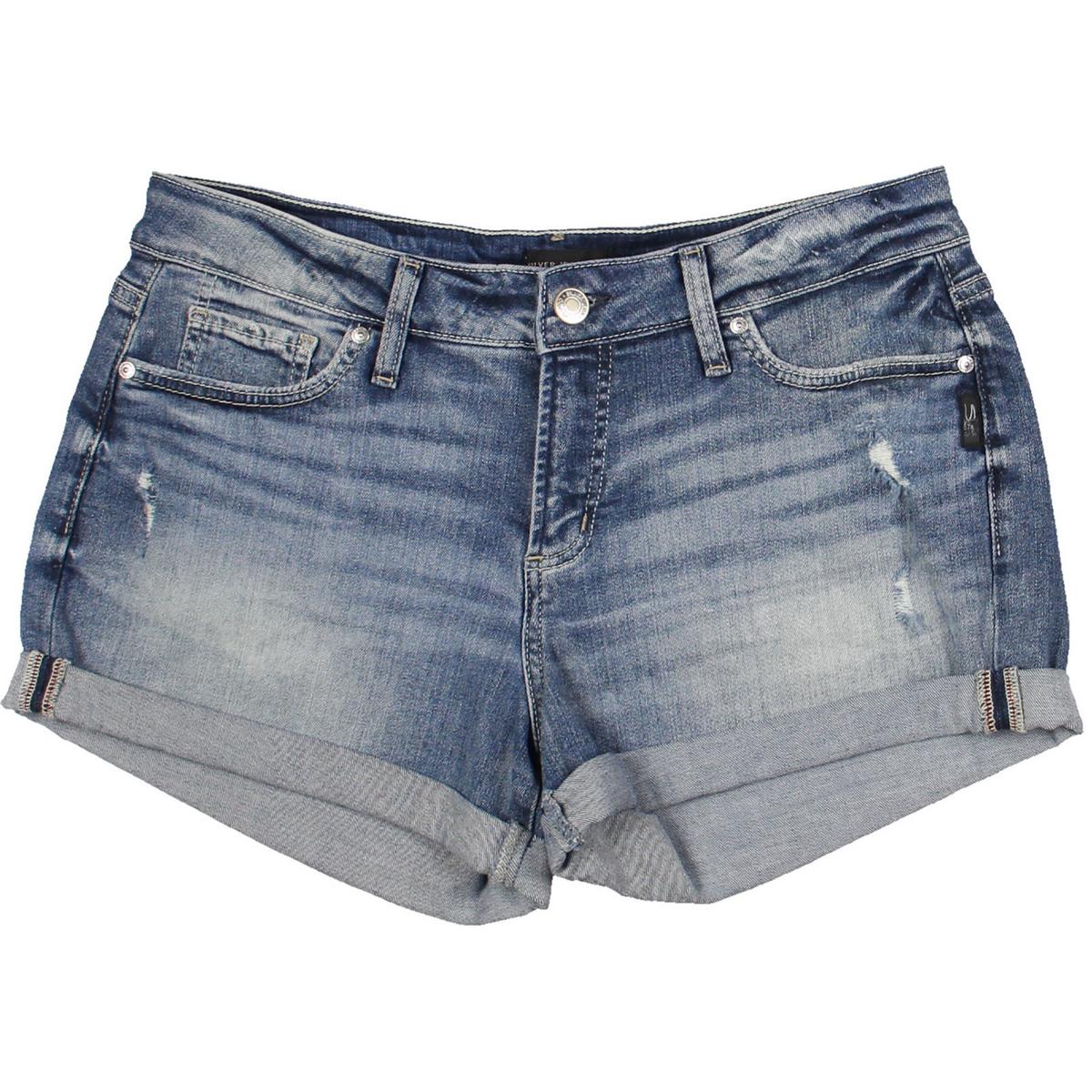 

Женские джинсовые шорты средней посадки с потертостями Silver Jeans Co., индиго