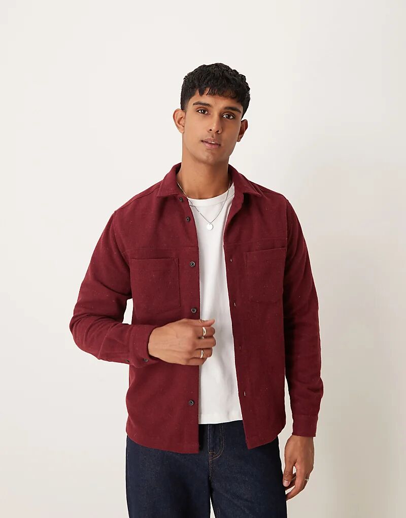 

Верхняя рубашка с начесом в бордовом цвете ASOS DESIGN