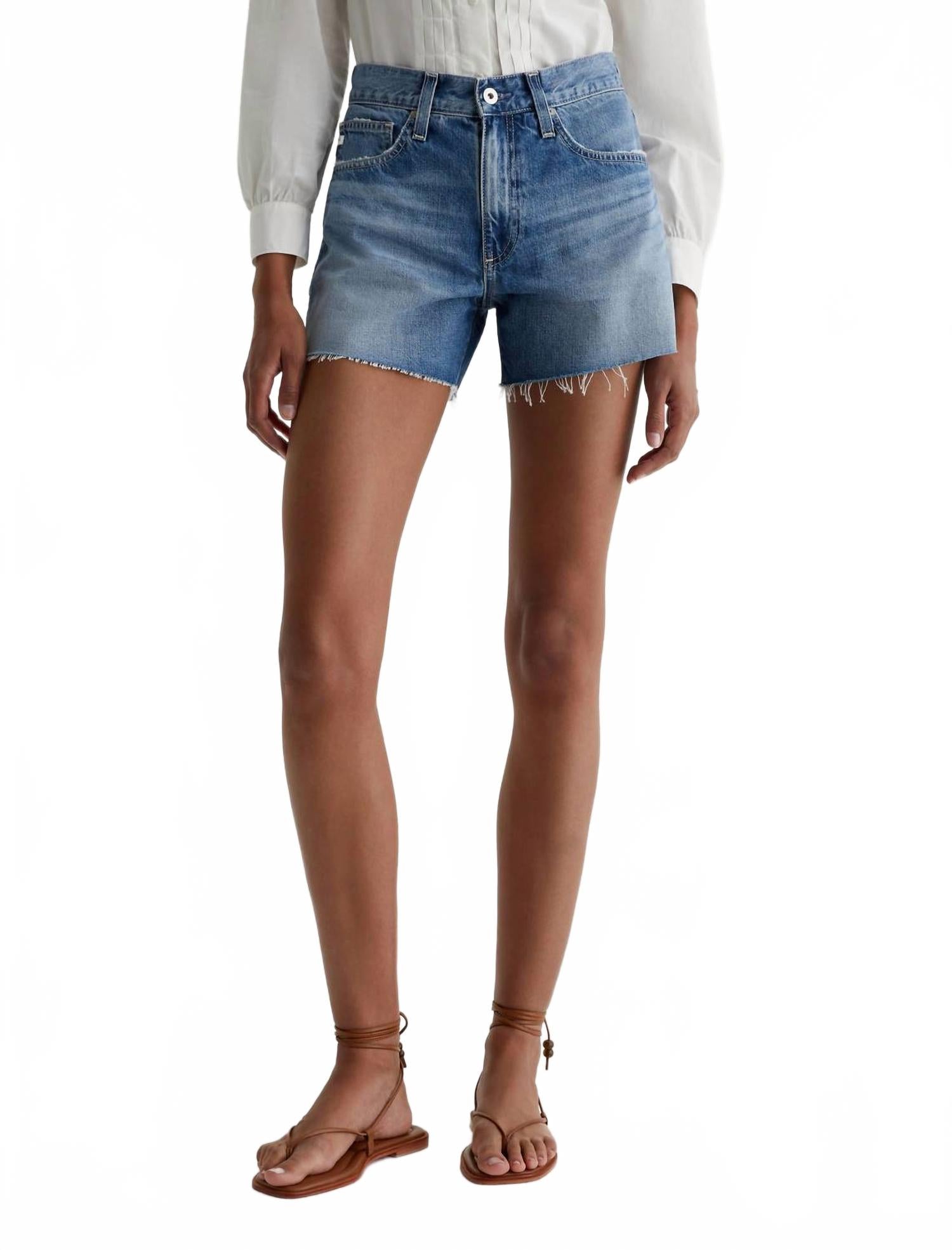 

Халле Высокие Расслабленные Шорты в цвете Близнецы Блю AG Jeans, синий